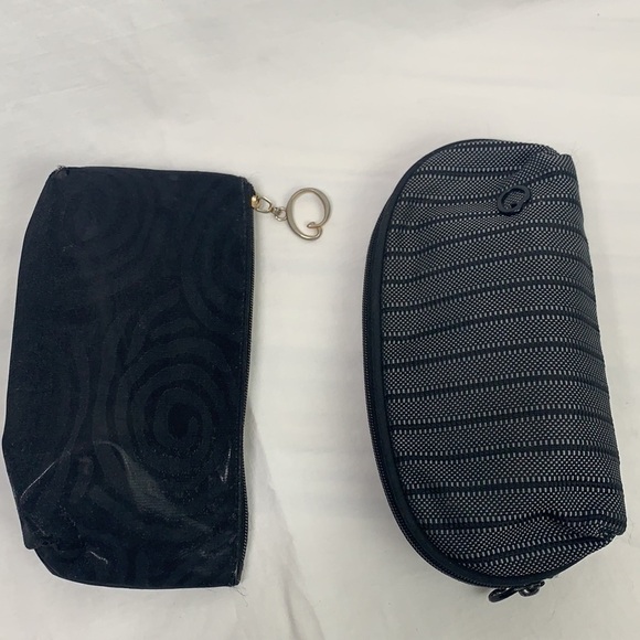 Oscar de la Renta Set of Two Small Cosmetic Bags-Black Silk/Cotton - Picture 2 of 10